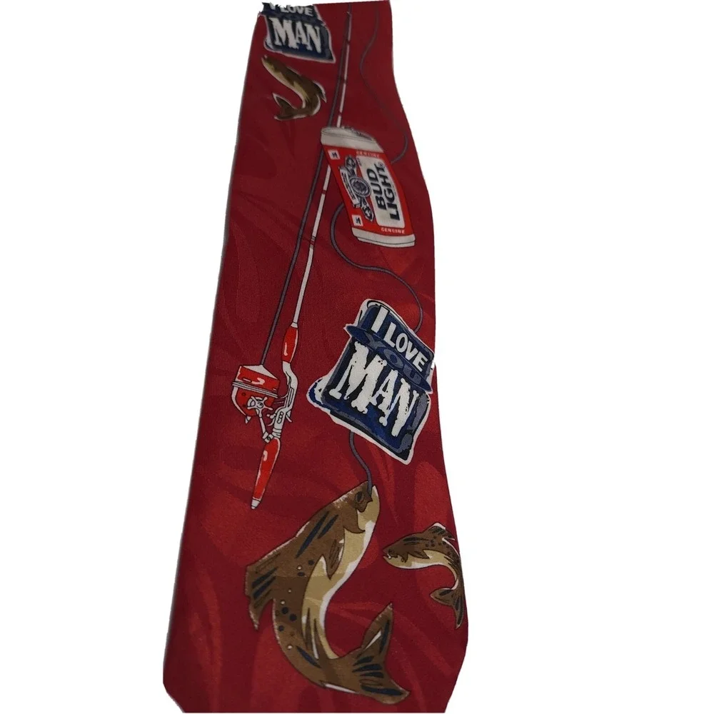 Budweiser Genuine Collection Tie MMG Corp Fishing And Beer Themed